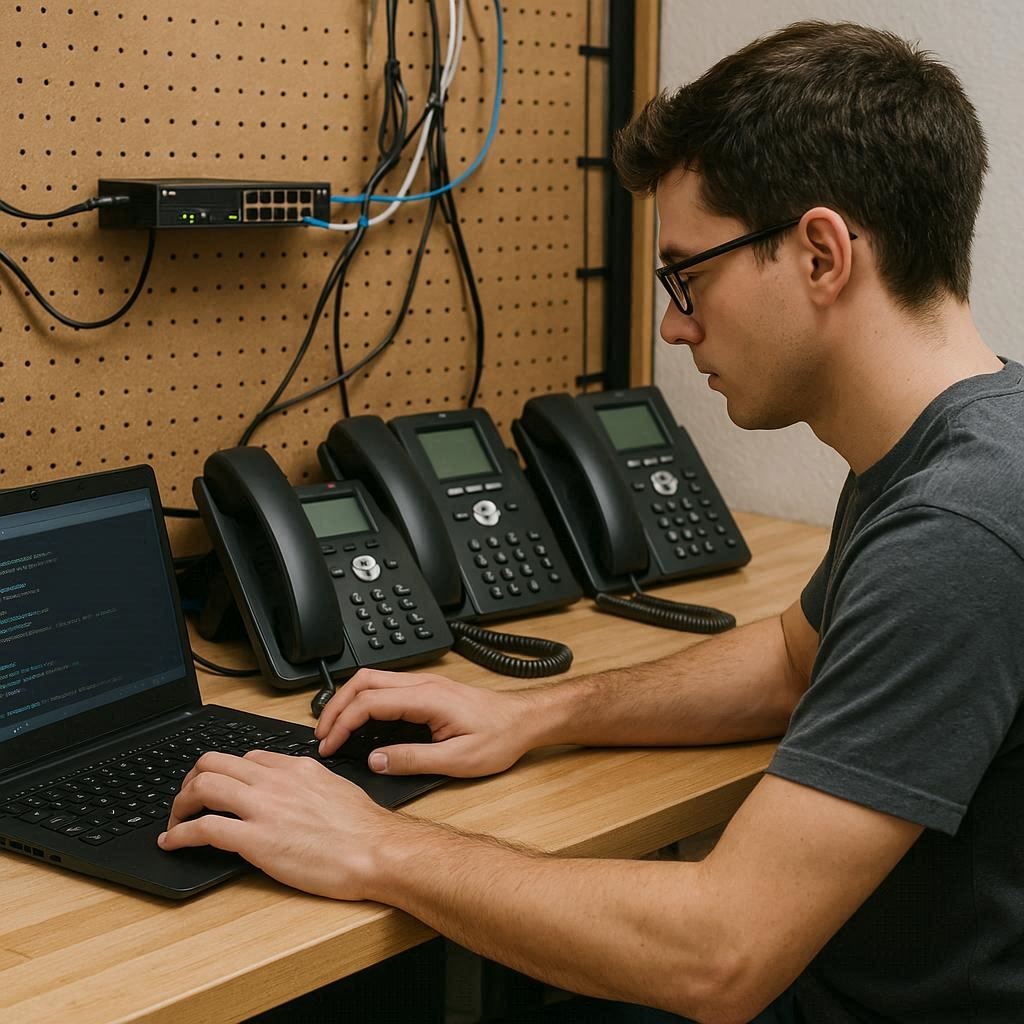 tech working on deskphone