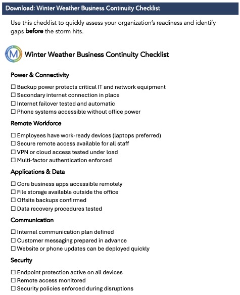 Winter weather business continuity checklist