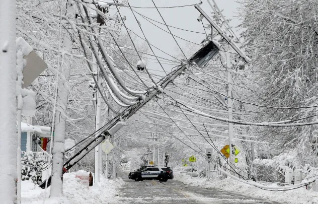 icy wires down from snow